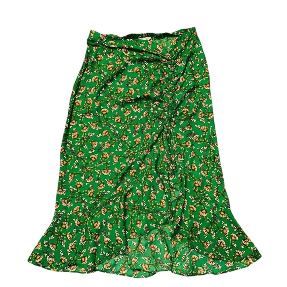 Max Studio Floral Cinched Front Ruffle Midi Skirt